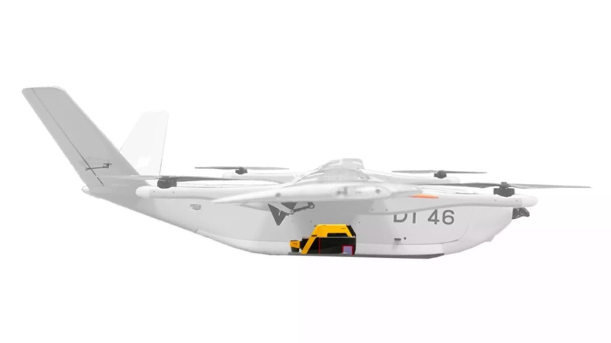 Drone DT46 (VTOL) de Delair équipé du LiDAR Voyager de YellowScan.