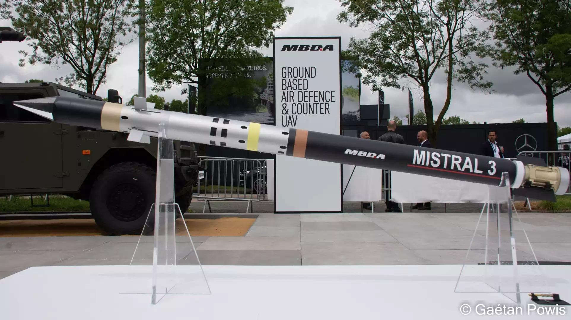 Missile antiaérien très courte portée Mistral 3 sur le stand de MBDA à Eurosatory 2024.