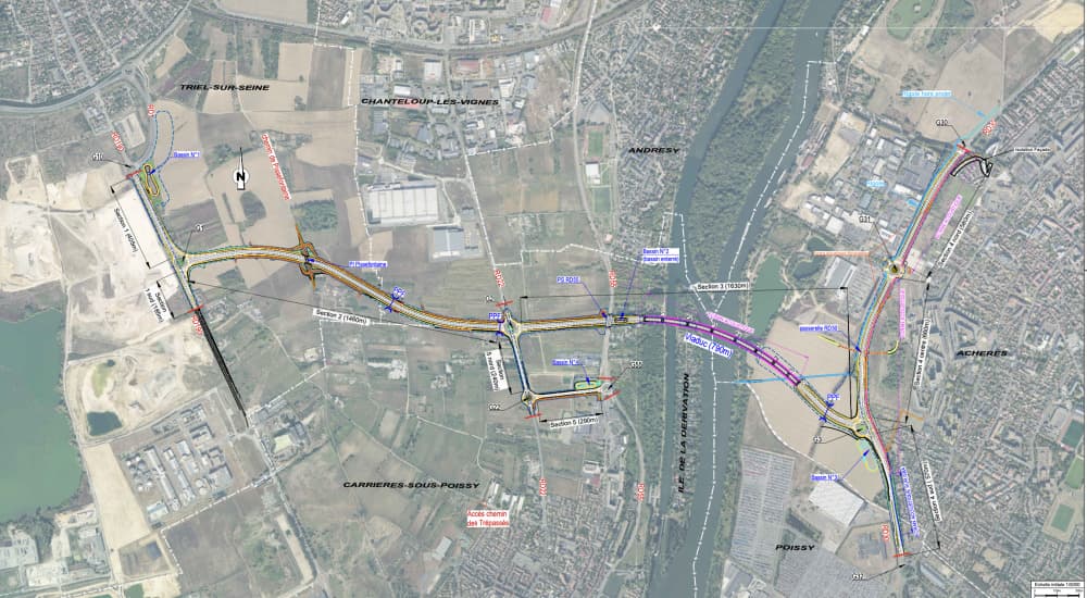 Plan synoptique du projet de viaduc d'Achères.