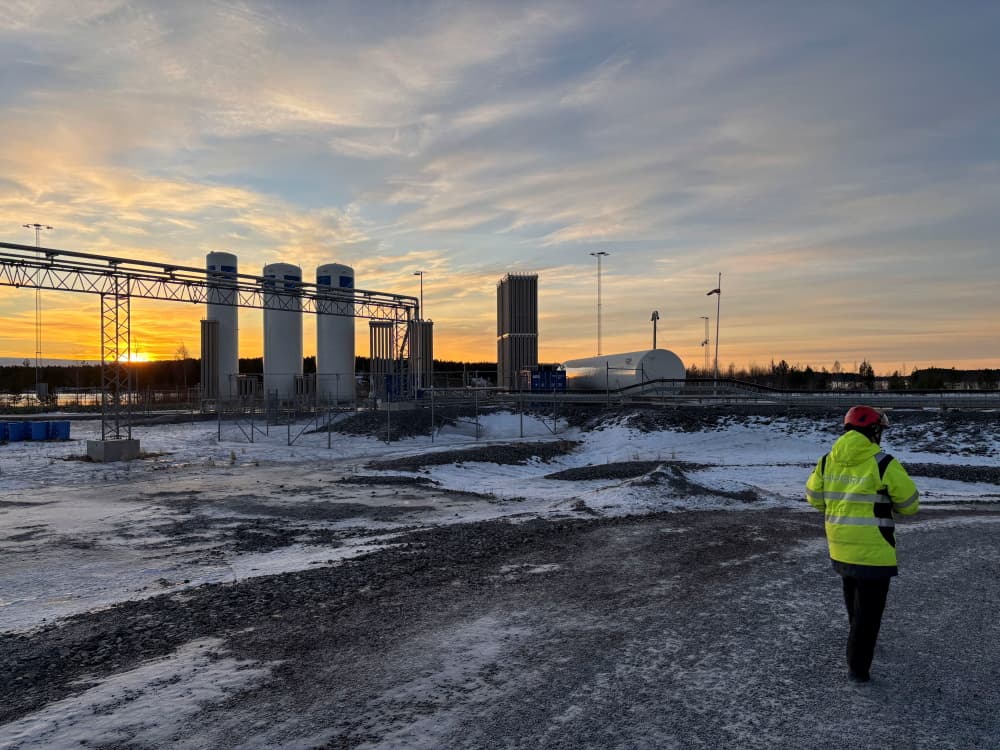 La conduite d'alimentation en hydrogène de l'aciérie « verte » d'Hybrit à Lulea, en Suède, le 5 décembre 2024. L'acier vert est produit à partir d'hydrogène plutôt que de charbon ou de gaz naturel.