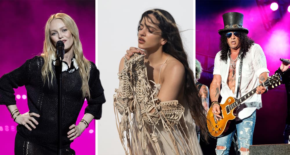 Vanessa Paradis, Rosalia et Slash du groupe Guns N' Roses.