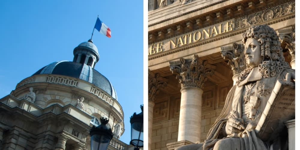 La coupole du Palais du Luxembourg et la façade du Palais-Bourbon