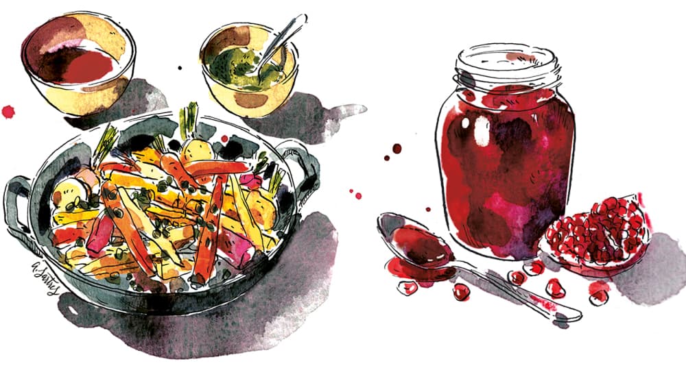 Illustration d'une recette de légumes à composer.