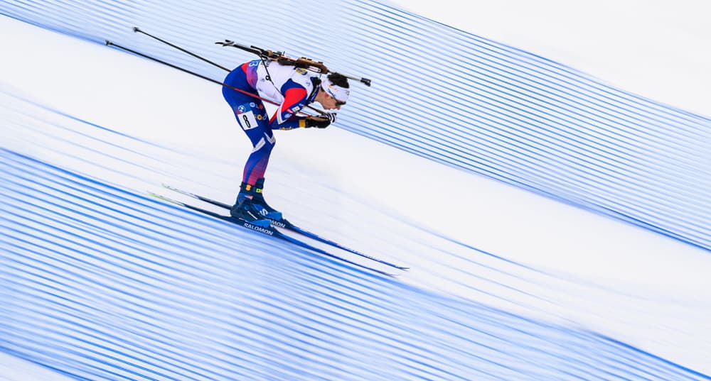 Éric Perrot, de l'équipe de France, lors de la poursuite masculine de la Coupe du monde BMW IBU, le 26 janvier 2025 à Antholz-Anterselva, en Italie.