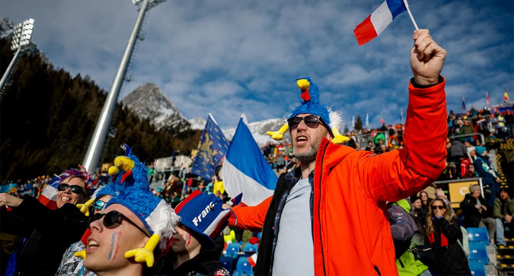 Des supporters français pendant l'épreuve masculine du sprint 10 km.
