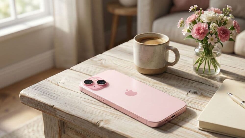 Le design rose poudré de l’iPhone 15 se distingue dans cette version 128 Go actuellement en promotion.