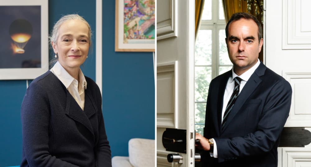 Delphine Ernotte à Paris, janvier 2025 et Sébastien Lecornu, à Paris le 11 juillet 2025.