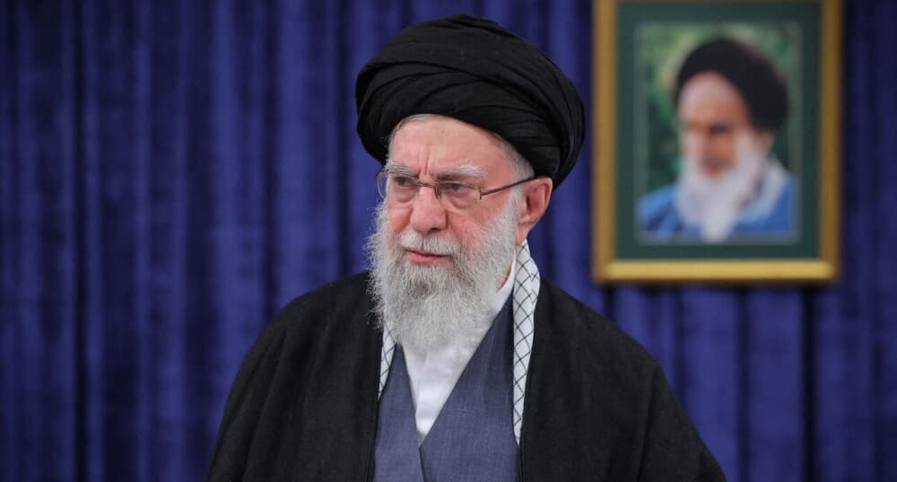Ayatollah Ali Khamenei, le 6 février, à Téheran lors d’un message télévisé.