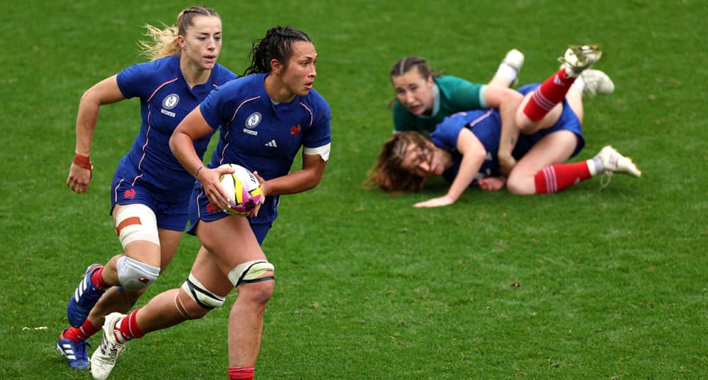 Manae Feleu lors du quart de finale de la Coupe du monde féminine de rugby opposant la France à l'Irlande, le 14 septembre 2025.