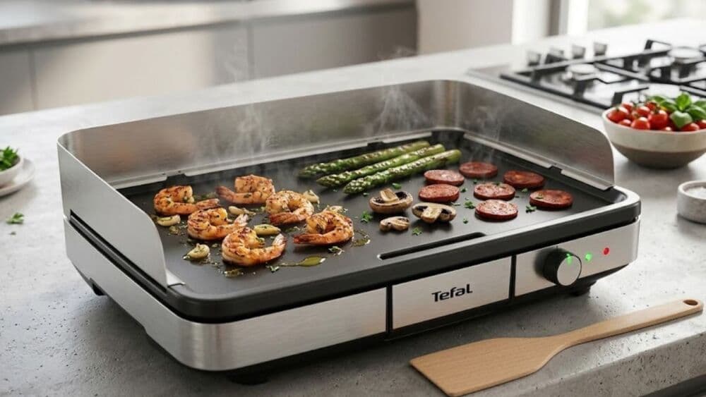 Cette plancha Tefal XXL permet de cuisiner pour 10 à 12 personnes en une seule tournée, idéale pour les grandes tablées.