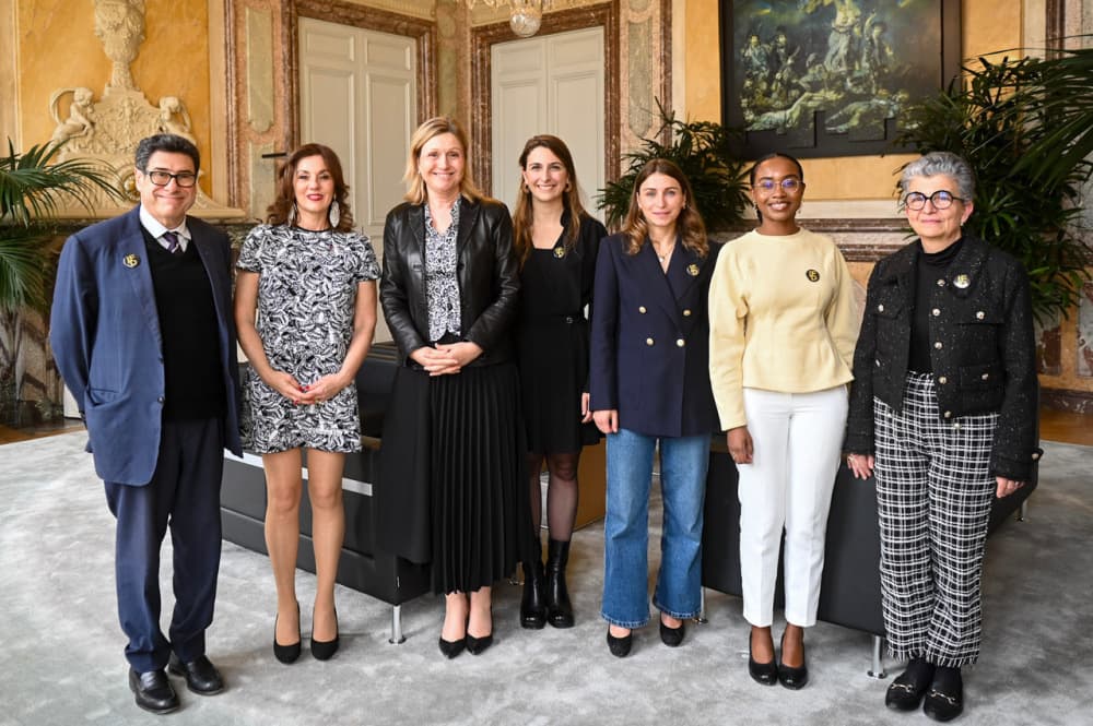 De gauche à droite : Philippe Aghion, Delphine Remy-Boutang, Yaël Braun-Pivet, Roxane Laigle, Delphine Groll, Koralie Theresine, Juliette Mattioli.