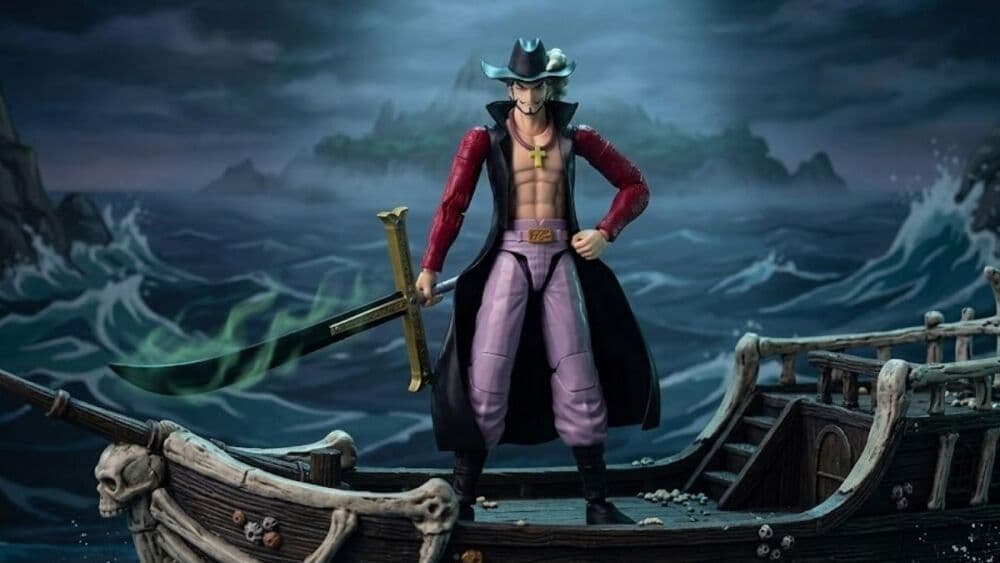Cette figurine Mihawk de 17 cm reprend fidèlement le célèbre épéiste de One Piece avec ses accessoires emblématiques.
