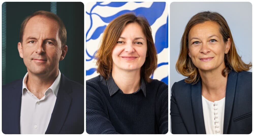 Thibaut Guilluy, directeur général de France Travail, Emmanuelle Larroque, présidente de Social Builder, et Laetitia Niaudeau, directrice générale adjointe de l'Apec.