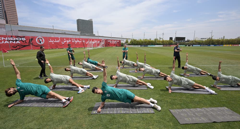 Les joueurs iraniens participent à une séance d'entraînement dans le cadre de la Coupe du monde de football 2026 au Centro Xoloitzcuintle à Tijuana, au Mexique, le 11 juin 2026.
