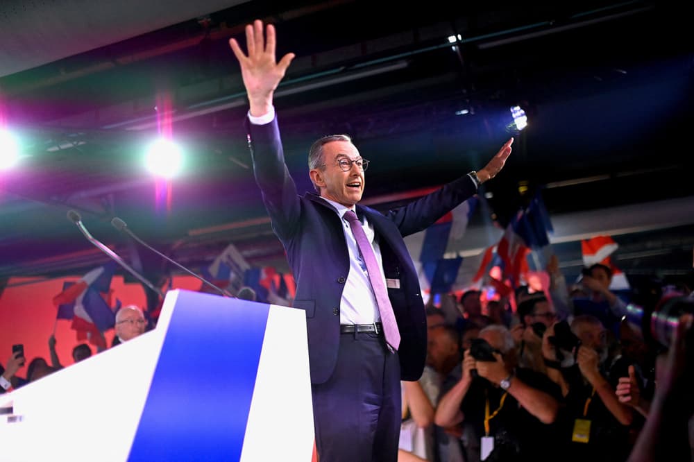 Bruno Retailleau lors de son meeting politique organisé pour le lancement de sa campagne présidentielle au Parc Floral de Paris, dans le bois de Vincennes, le 20 juin 2026.