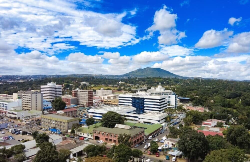 Vue aérienne de Blantyre, principal pôle économique du Malawi.