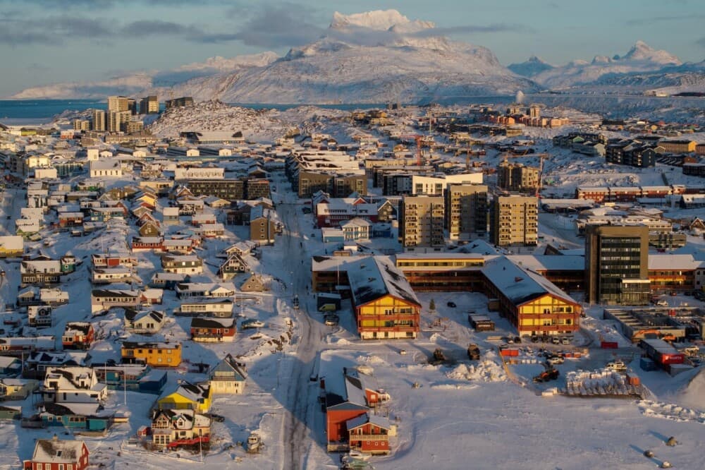 Vue aérienne de Nuuk, au Groenland, le 15 janvier 2026.