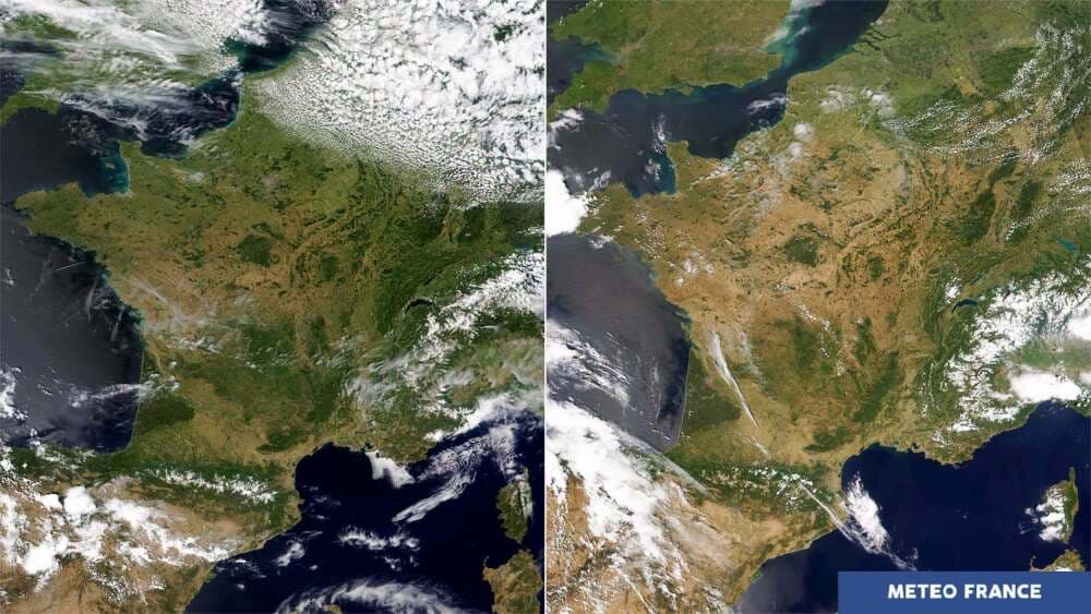 La France avant (le 14 juin) et après la canicule (le 25)