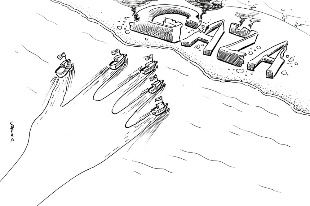 Illustration de la dessinatrice palestinienne Safaa Odah, qui documente à travers ses œuvres le quotidien des habitants de Gaza depuis le début de la guerre en octobre 2023.