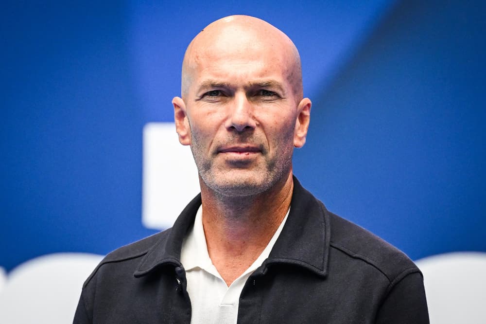 Zinédine Zidane lors de la présentation de Kylian Mbappé au stade Santiago-Bernabéu, à Madrid, le 16 juillet 2024.